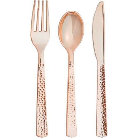 SENSATIONS Rose Gold Hammered Assorted Cutlery, Metallic, 288PK 339402